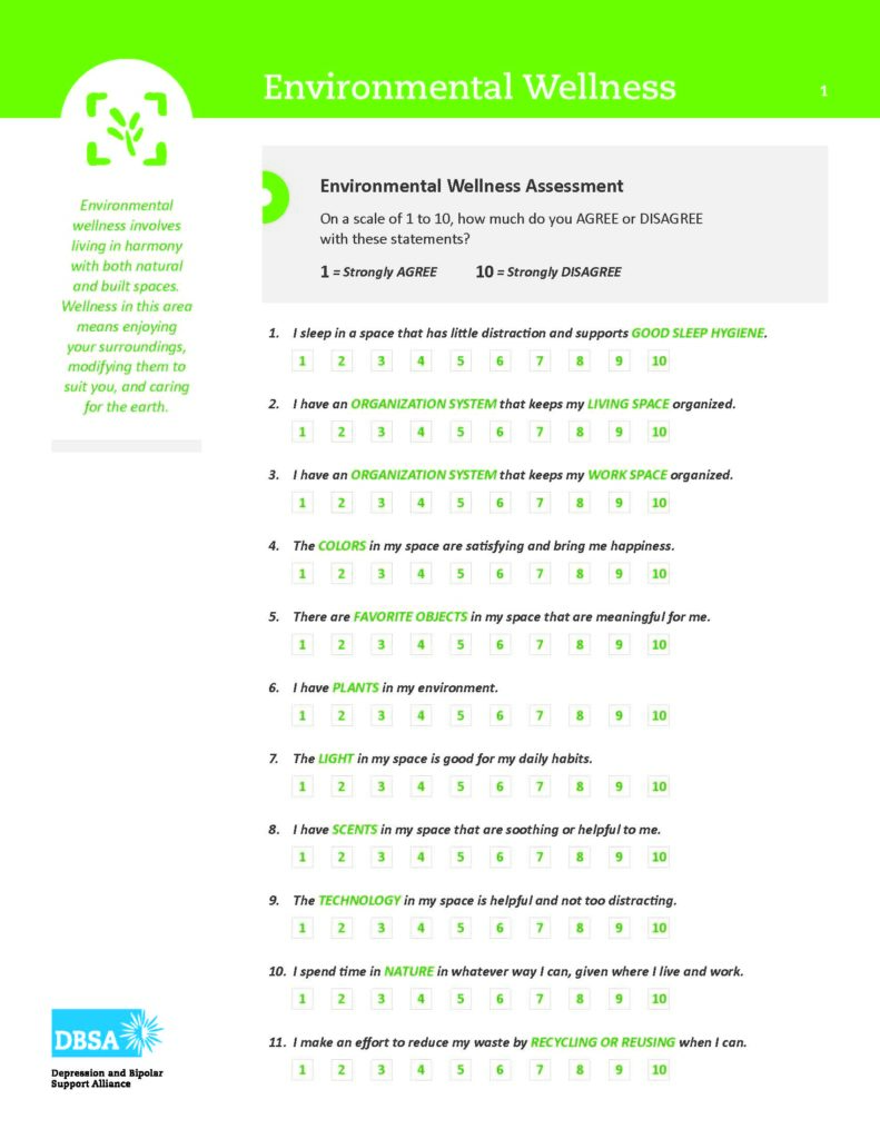 DBSA Wellness Wheel: Your Environmental Wellness - Depression and ...